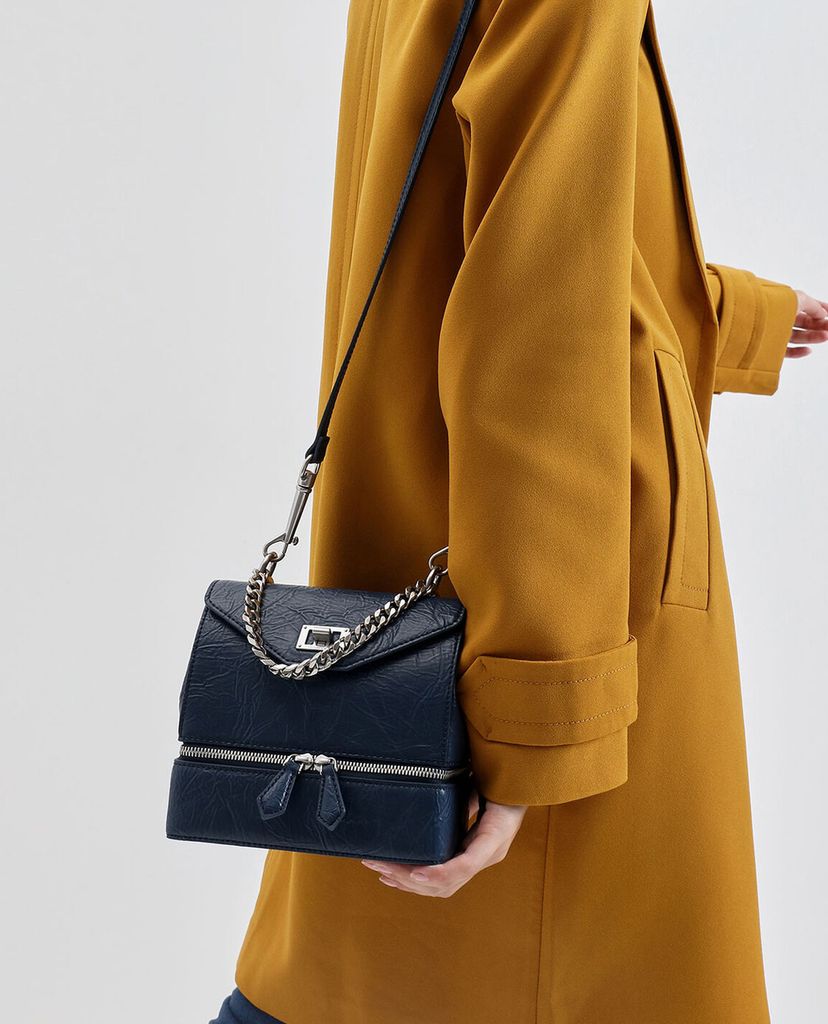 CHARLES & KEITH - Túi xách tay Wrinkled Effect Two Way Zip Chain