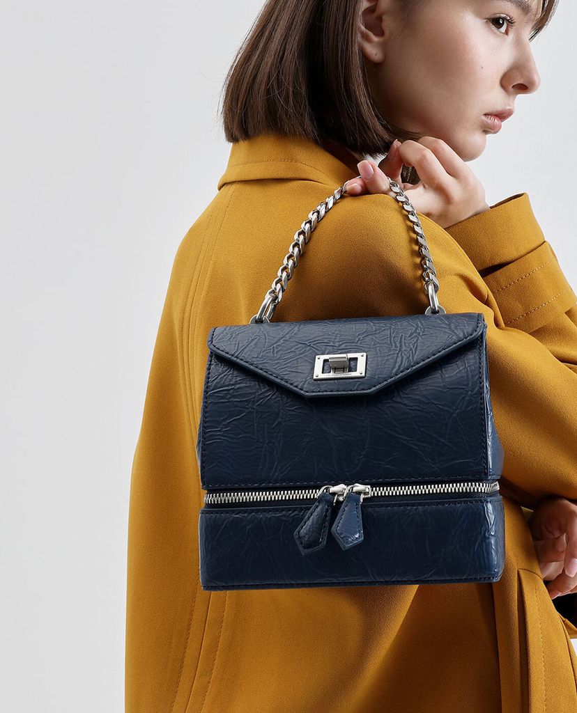 CHARLES & KEITH - Túi xách tay Wrinkled Effect Two Way Zip Chain