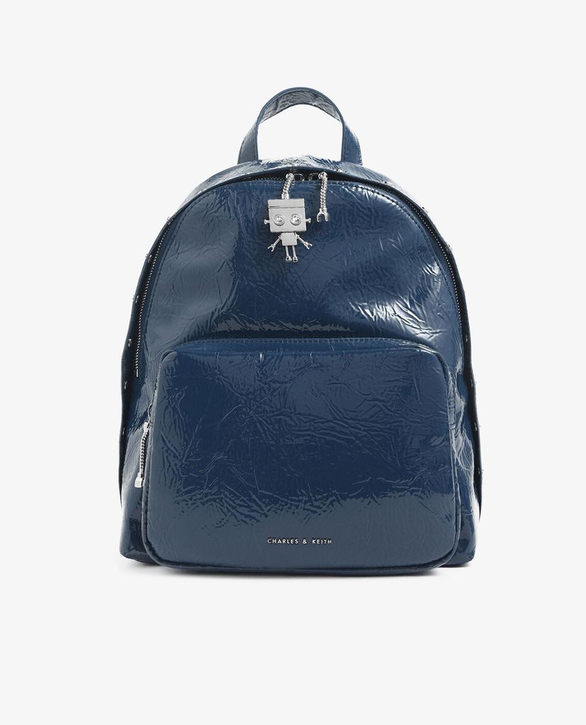 CHARLES & KEITH - Balo da gợn sóng Robot Charm Wrinkled Patent