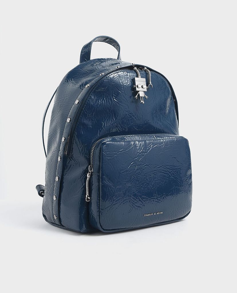 CHARLES & KEITH - Balo da gợn sóng Robot Charm Wrinkled Patent