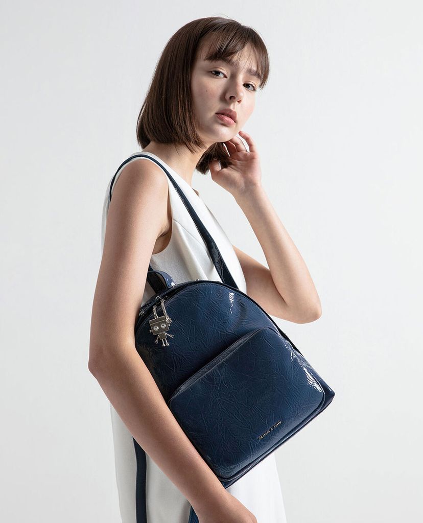 CHARLES & KEITH - Balo da gợn sóng Robot Charm Wrinkled Patent