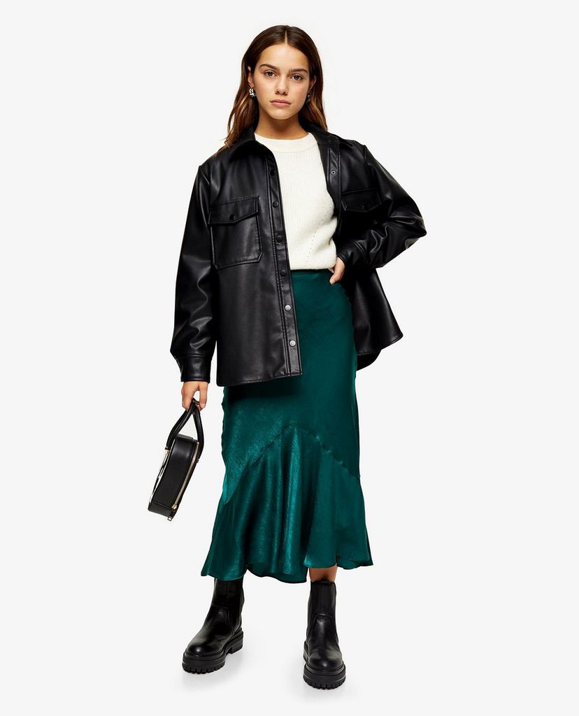 TOPSHOP - Chân váy midi PETITE Emerald Green Satin Flounce
