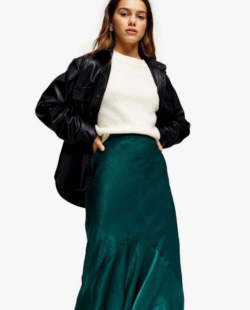 TOPSHOP - Chân váy midi PETITE Emerald Green Satin Flounce