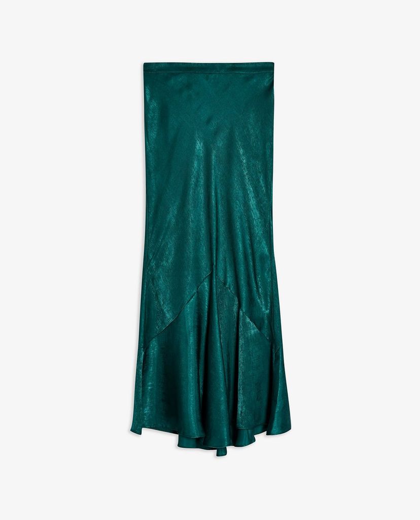 TOPSHOP - Chân váy midi PETITE Emerald Green Satin Flounce