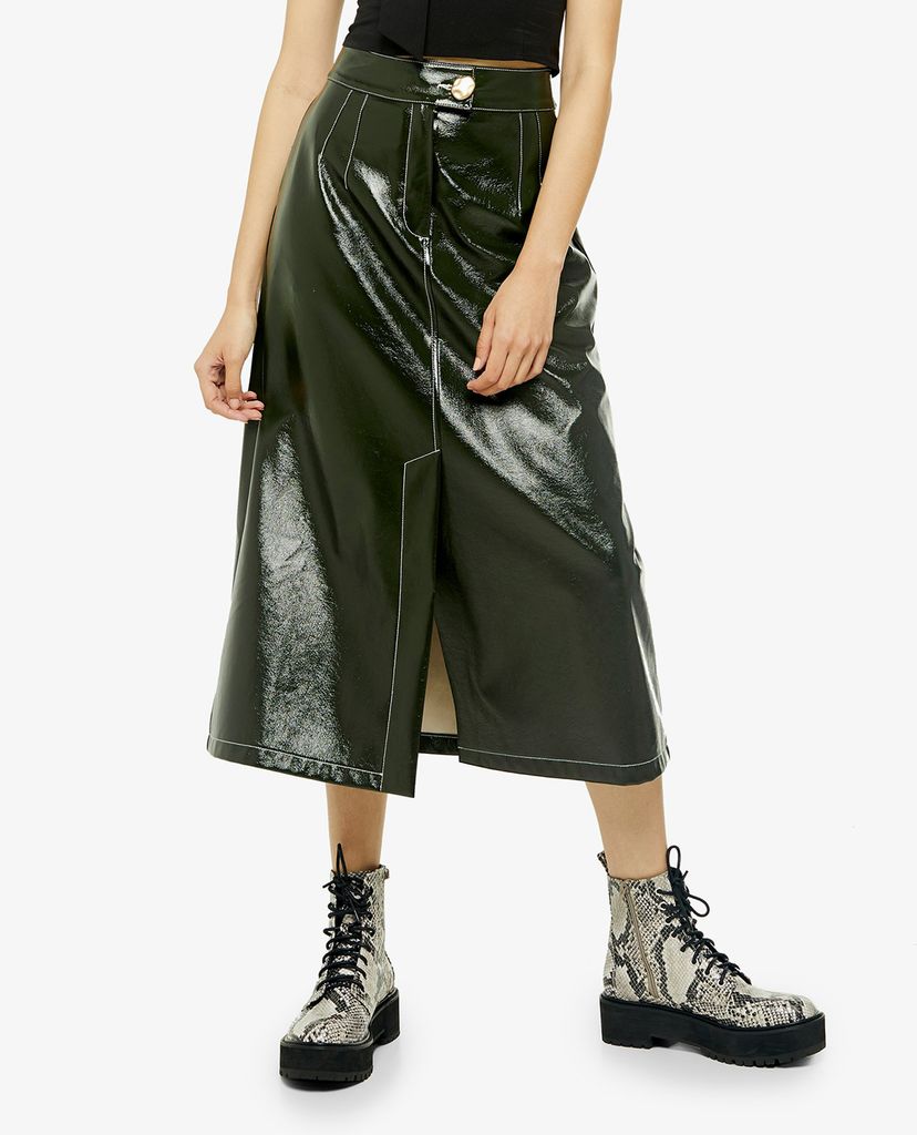 TOPSHOP - Chân váy midi xẻ tà Dark Green A Line
