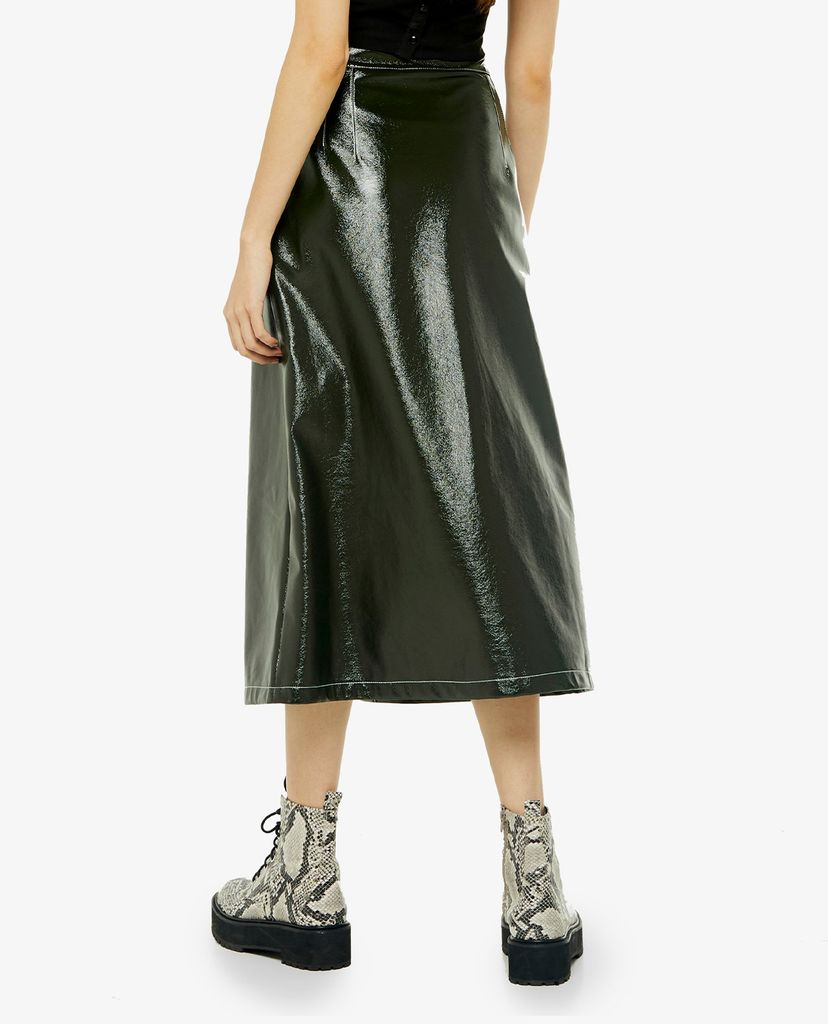 TOPSHOP - Chân váy midi xẻ tà Dark Green A Line