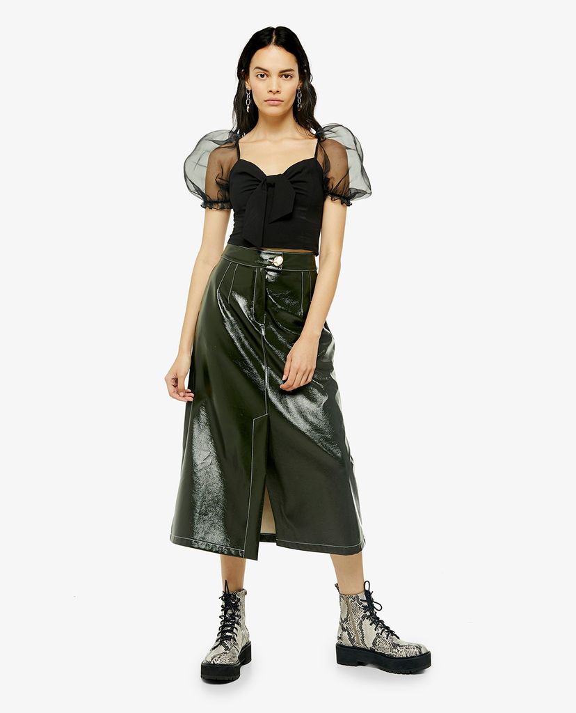 TOPSHOP - Chân váy midi xẻ tà Dark Green A Line