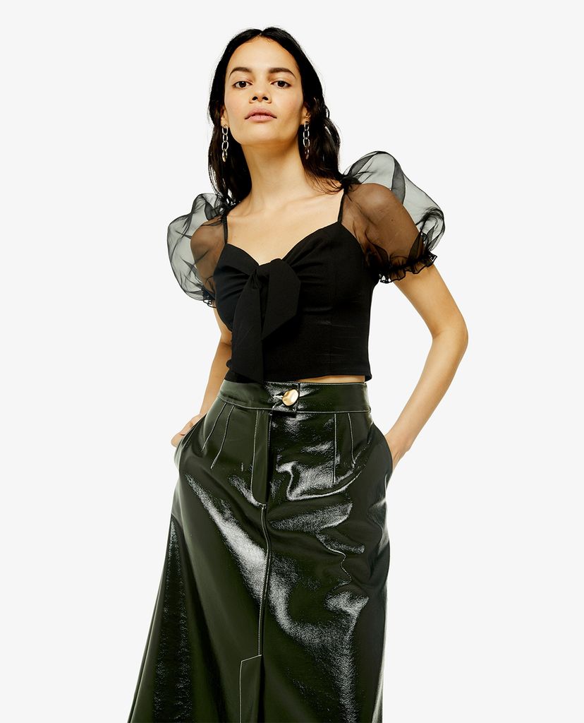 TOPSHOP - Chân váy midi xẻ tà Dark Green A Line