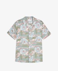 TOPMAN - Áo sơ mi nam tay ngắn cổ gập Jade Green Hawaiian Revere