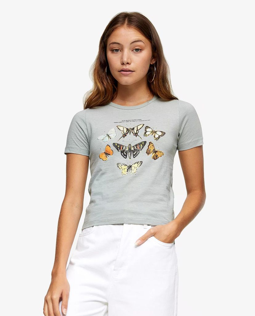 TOPSHOP - Áo thun nữ cổ tròn ngắn tay Sage Recycled Butterfly