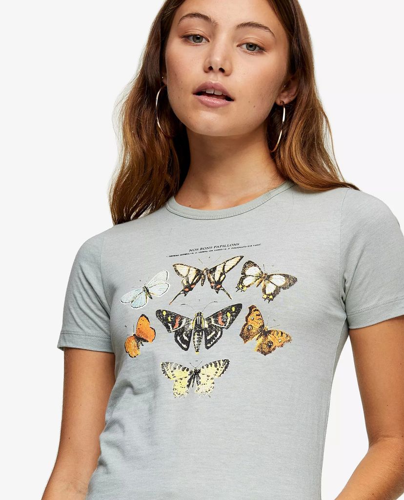 TOPSHOP - Áo thun nữ cổ tròn ngắn tay Sage Recycled Butterfly