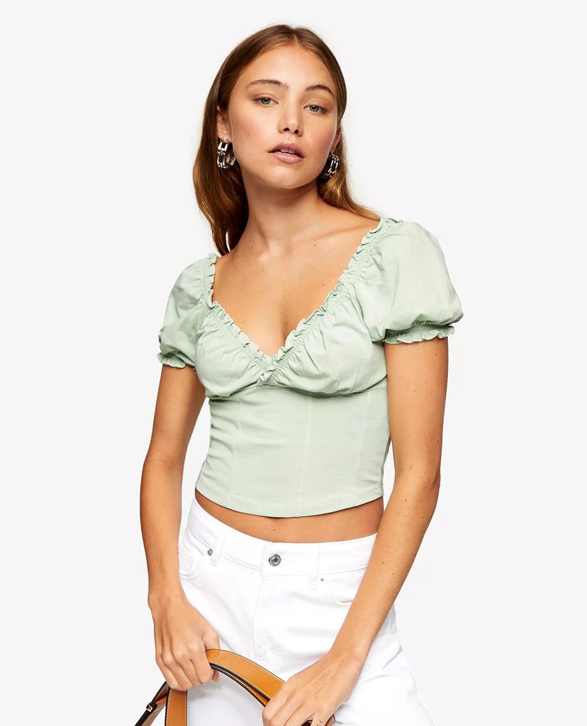 TOPSHOP - Áo croptop nữ cổ V Green Sage Prairie Wrap Corset