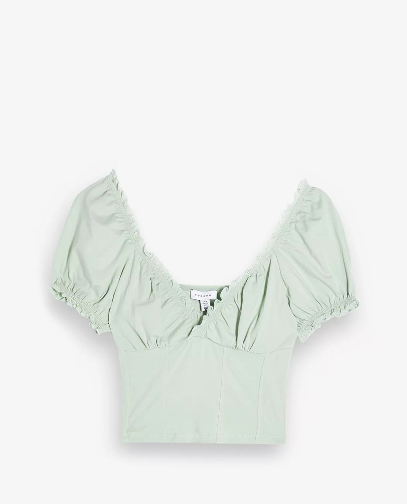 TOPSHOP - Áo croptop nữ cổ V Green Sage Prairie Wrap Corset