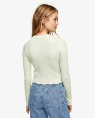 TOPSHOP - Áo cardigan nữ tay dài cổ V Sage Button Ribbed
