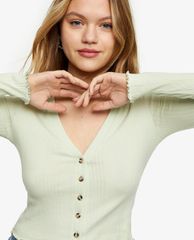 TOPSHOP - Áo cardigan nữ tay dài cổ V Sage Button Ribbed