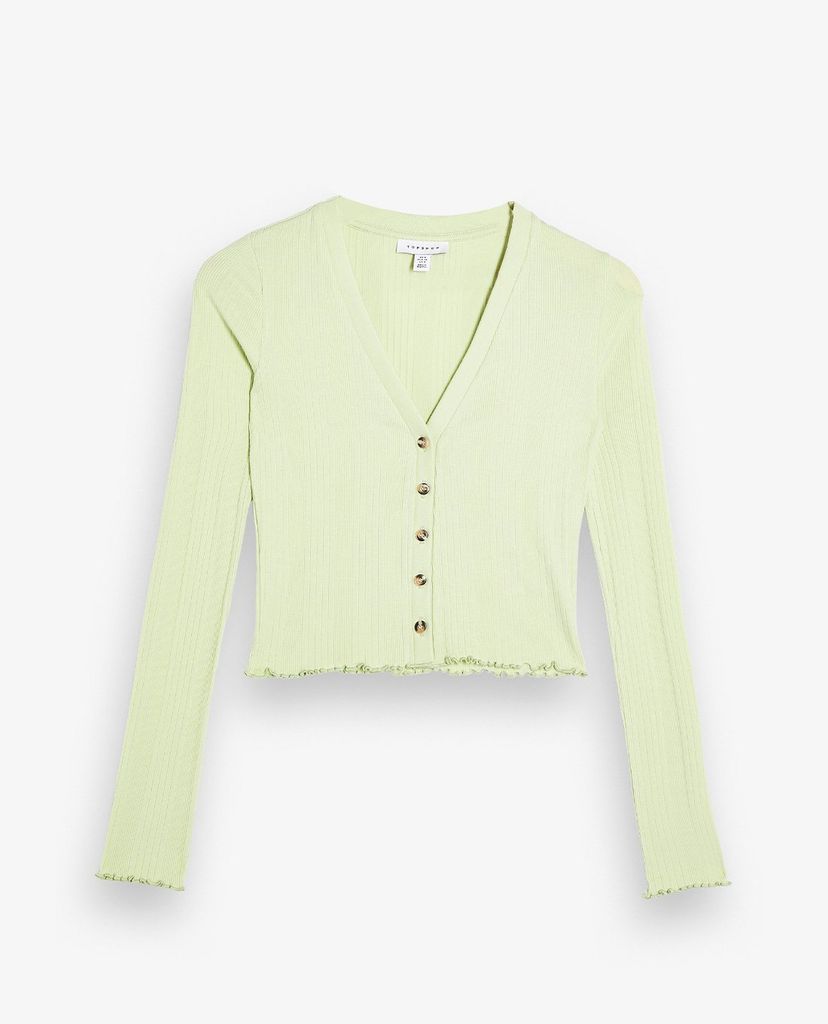 TOPSHOP - Áo cardigan nữ tay dài cổ V Sage Button Ribbed