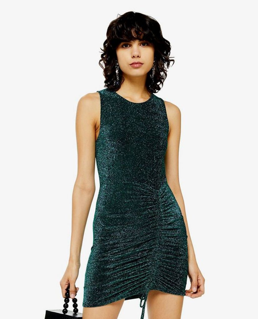 TOPSHOP - Đầm mini cổ tròn sát nách Gathered Metallic Thread