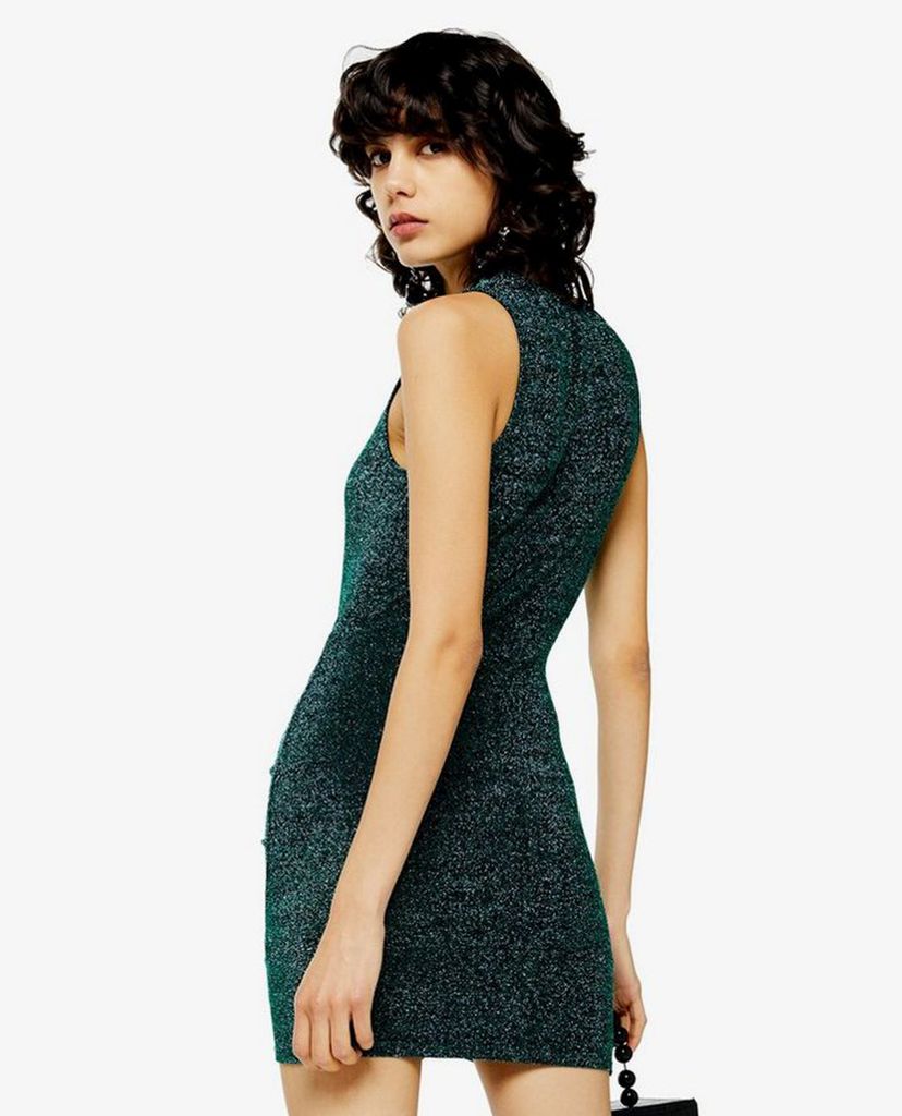 TOPSHOP - Đầm mini cổ tròn sát nách Gathered Metallic Thread