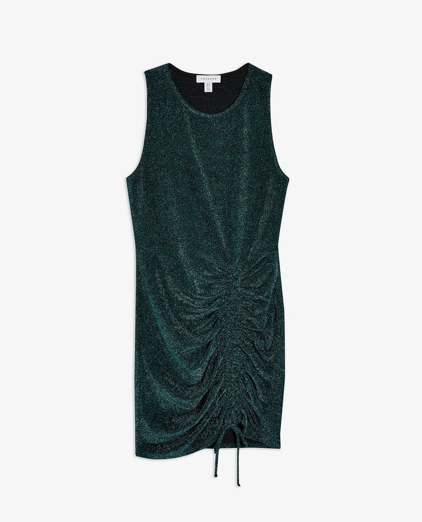 TOPSHOP - Đầm mini cổ tròn sát nách Gathered Metallic Thread
