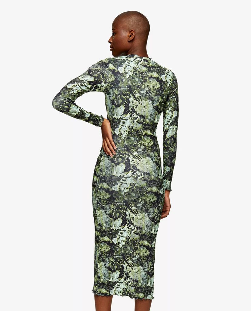TOPSHOP - Đầm midi phom ôm tay dài Green Jersey
