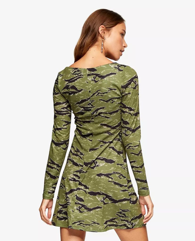 TOPSHOP - Đầm mini tay dài cổ tim Camouflage Print Twist Front