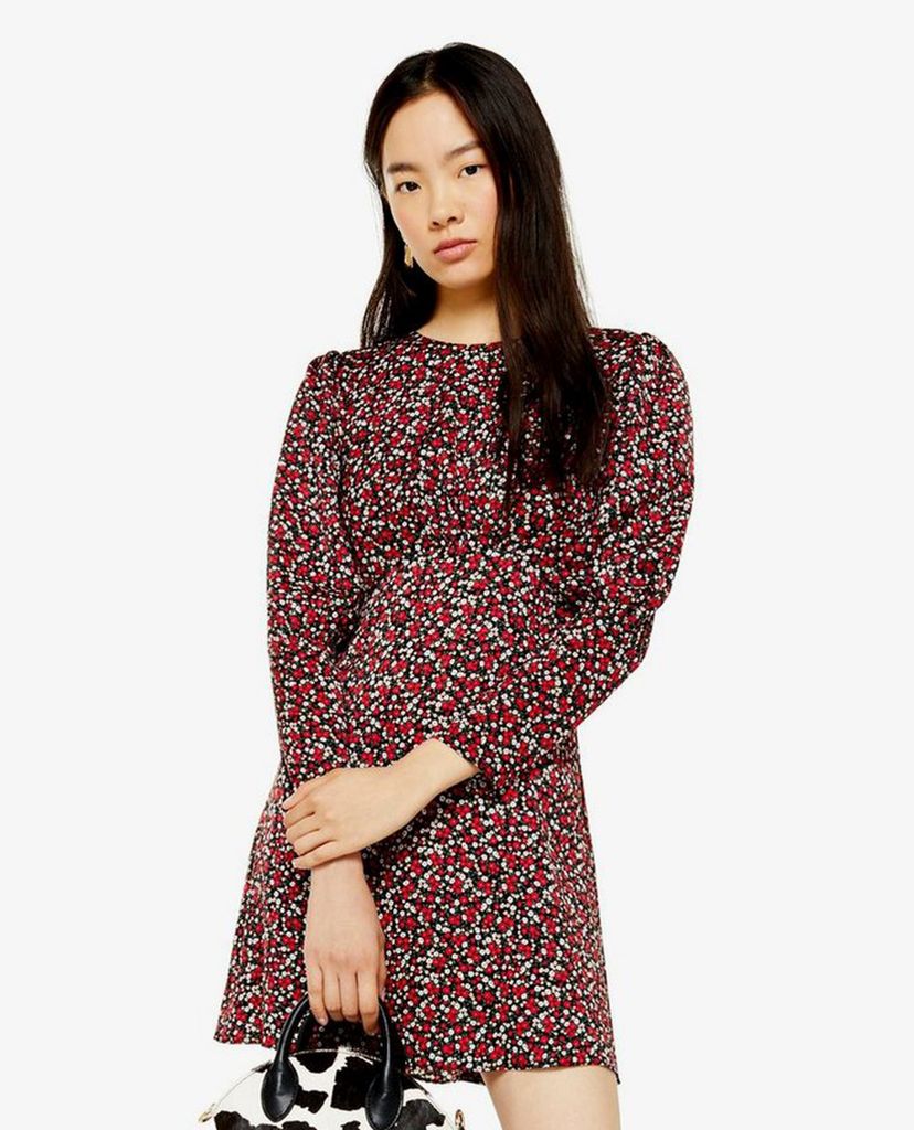 TOPSHOP - Đầm mini cổ tròn tay dài AUSTIN Red Printed