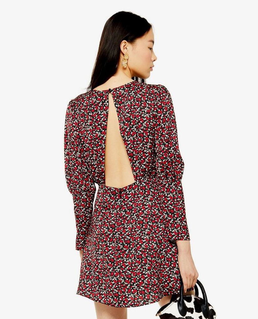 TOPSHOP - Đầm mini cổ tròn tay dài AUSTIN Red Printed