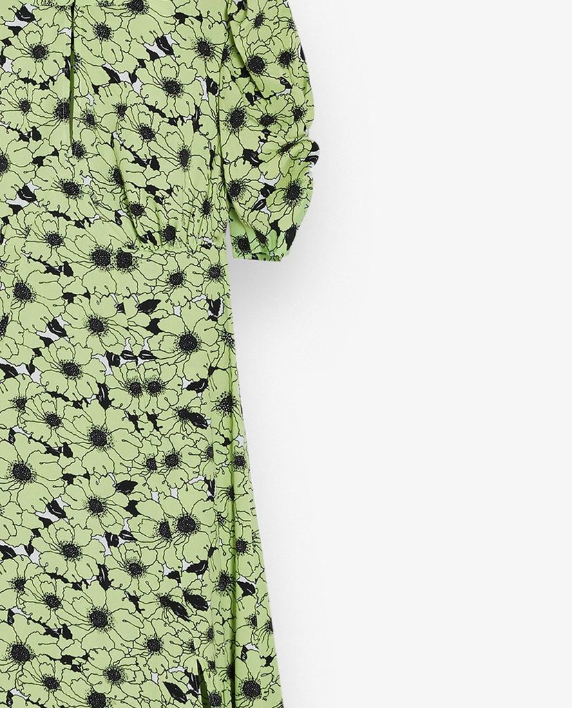 TOPSHOP - Đầm midi ngắn tay Green Daisy Print