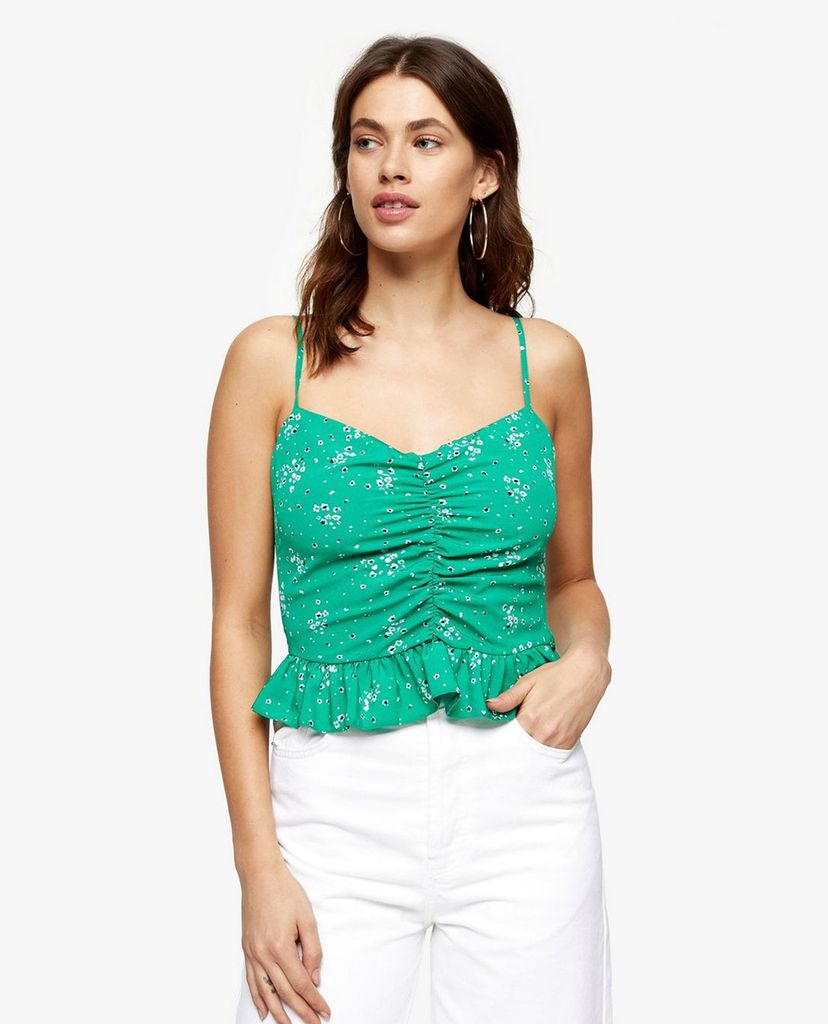 TOPSHOP - Áo kiểu nữ hai dây phối bèo Green Floral Print Peplum Cami