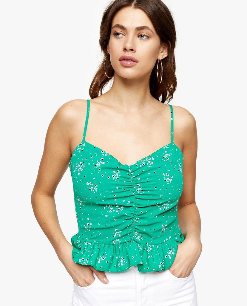 TOPSHOP - Áo kiểu nữ hai dây phối bèo Green Floral Print Peplum Cami