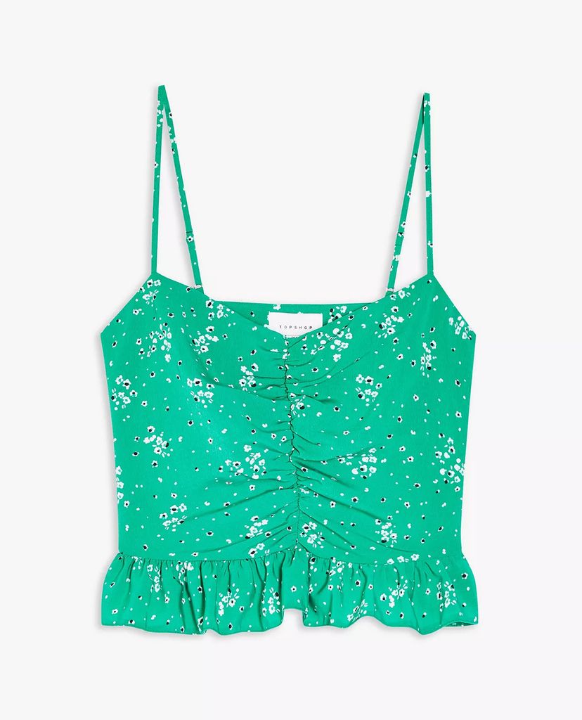 TOPSHOP - Áo kiểu nữ hai dây phối bèo Green Floral Print Peplum Cami