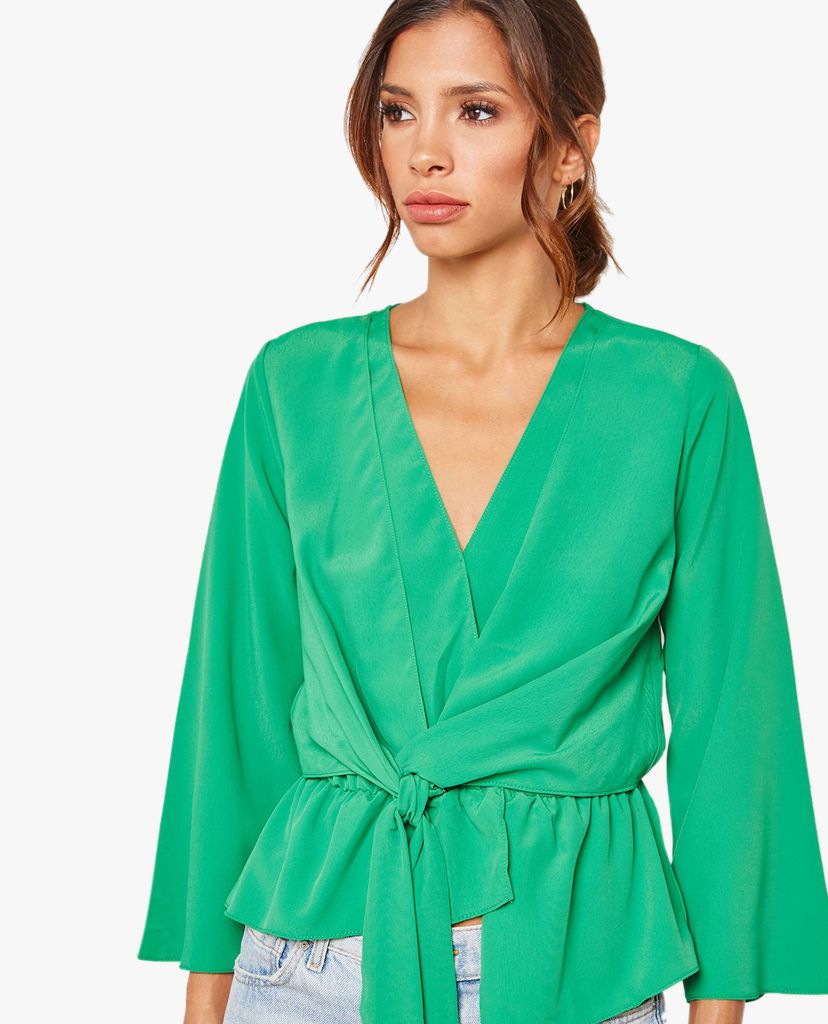 TOPSHOP - Áo kiểu nữ cổ V tay dài Front Knot