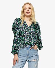 TOPSHOP - Áo kiểu nữ cổ V tay dài Green Button