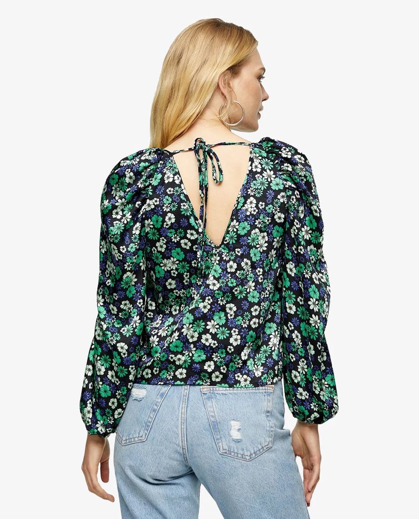 TOPSHOP - Áo kiểu nữ cổ V tay dài Green Button