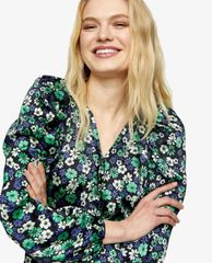 TOPSHOP - Áo kiểu nữ cổ V tay dài Green Button