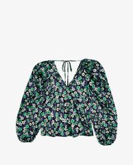 TOPSHOP - Áo kiểu nữ cổ V tay dài Green Button