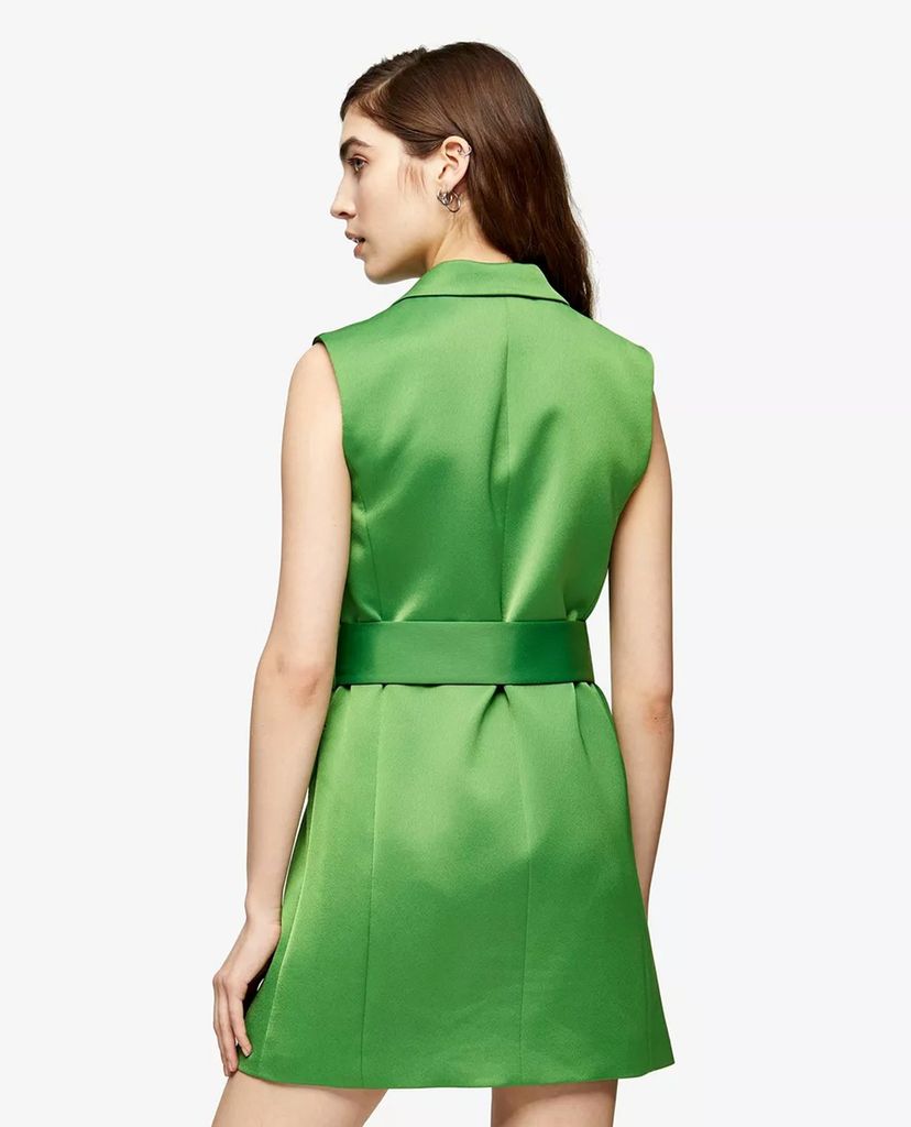 TOPSHOP - Đầm mini sát nách cổ vest Green Satin
