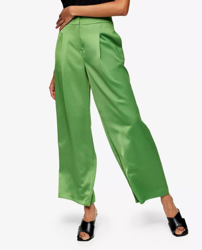 TOPSHOP - Quần kiểu nữ ống rộng Green Satin Suit