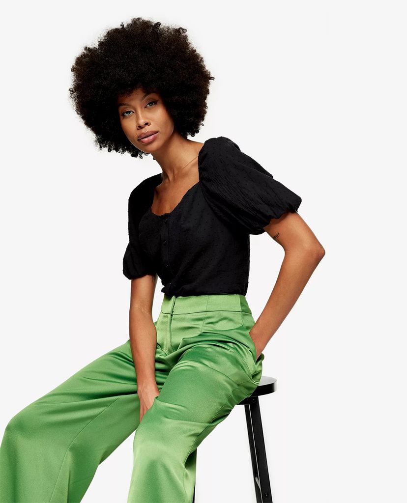 TOPSHOP - Quần kiểu nữ ống rộng Green Satin Suit