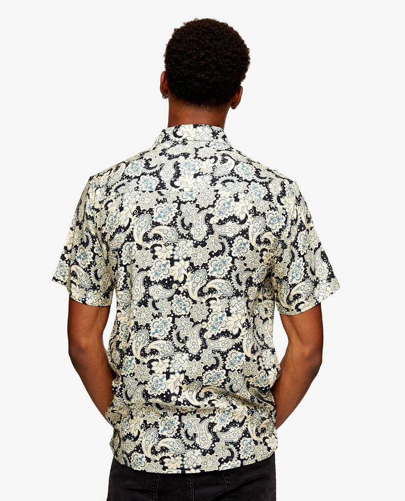 TOPMAN - Áo sơ mi nam tay ngắn cổ gập Navy Floral Print