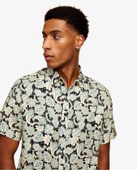 TOPMAN - Áo sơ mi nam tay ngắn cổ gập Navy Floral Print