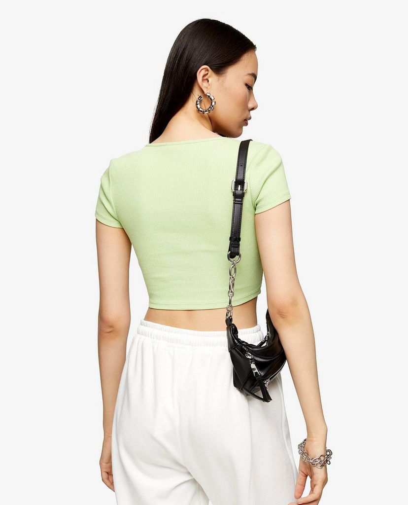 TOPSHOP - Áo croptop nữ ngắn tay phom ôm Green Square Neck Ribbed