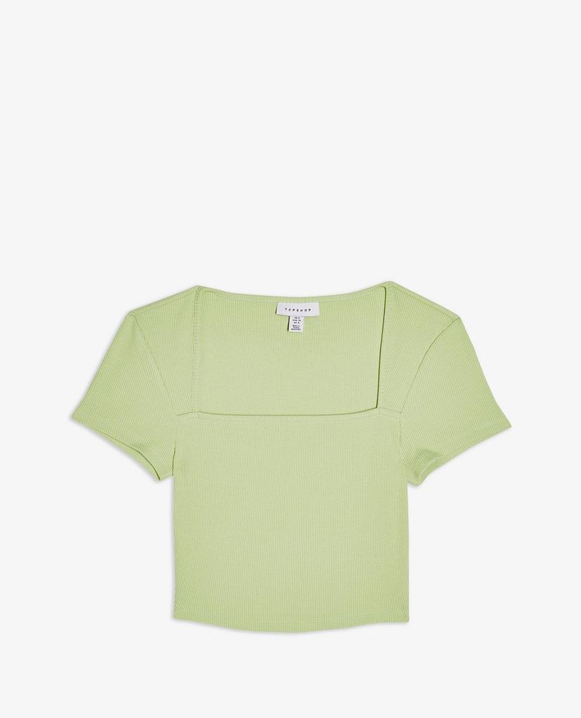 TOPSHOP - Áo croptop nữ ngắn tay phom ôm Green Square Neck Ribbed