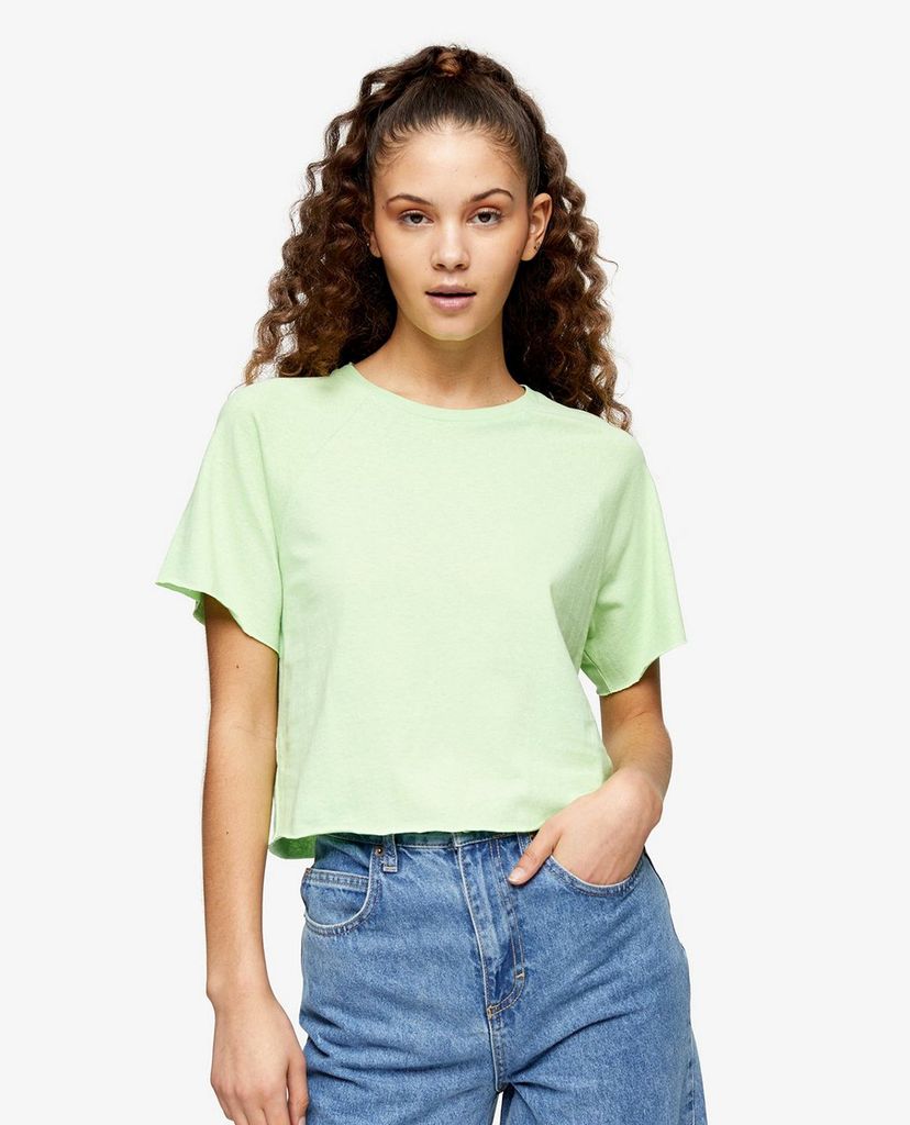 TOPSHOP - Áo thun nữ cổ tròn ngắn tay Green Raglan Crop