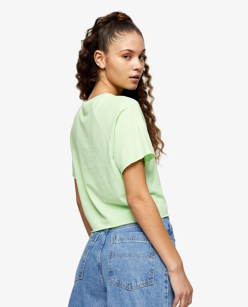 TOPSHOP - Áo thun nữ cổ tròn ngắn tay Green Raglan Crop