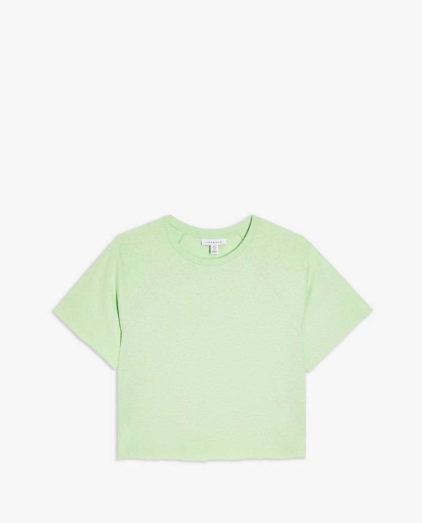 TOPSHOP - Áo thun nữ cổ tròn ngắn tay Green Raglan Crop