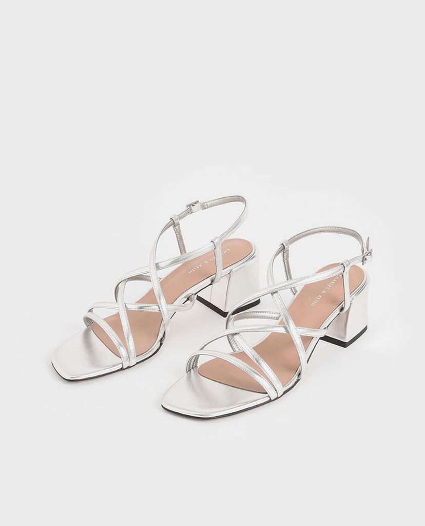 CHARLES & KEITH - Giày sandal cao gót Metallic Criss Cross Block