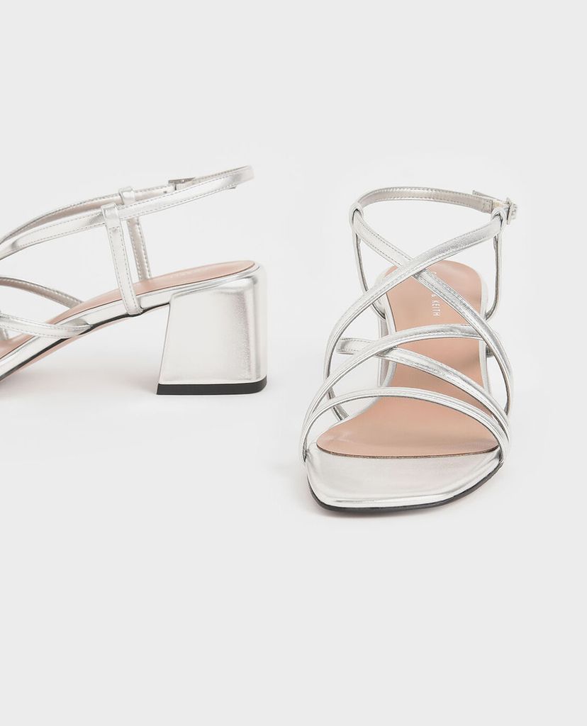 CHARLES & KEITH - Giày sandal cao gót Metallic Criss Cross Block