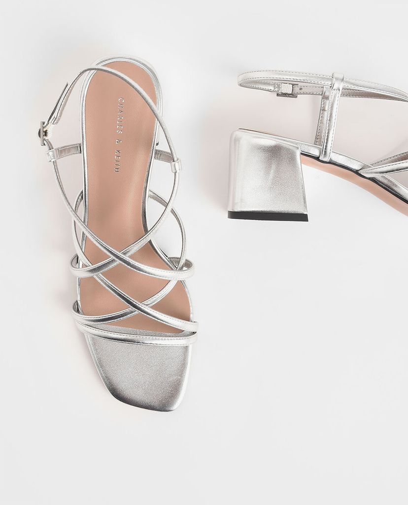 CHARLES & KEITH - Giày sandal cao gót Metallic Criss Cross Block