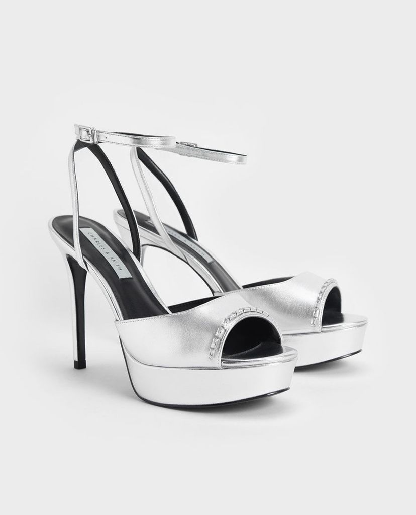 CHARLES & KEITH - Giày cao gót hở mũi Gem Embellished